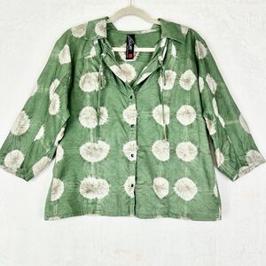 Babette Cotton Top Size Medium Art To Wear Lagenlook 3/4 Sleeve Snap Front Boho